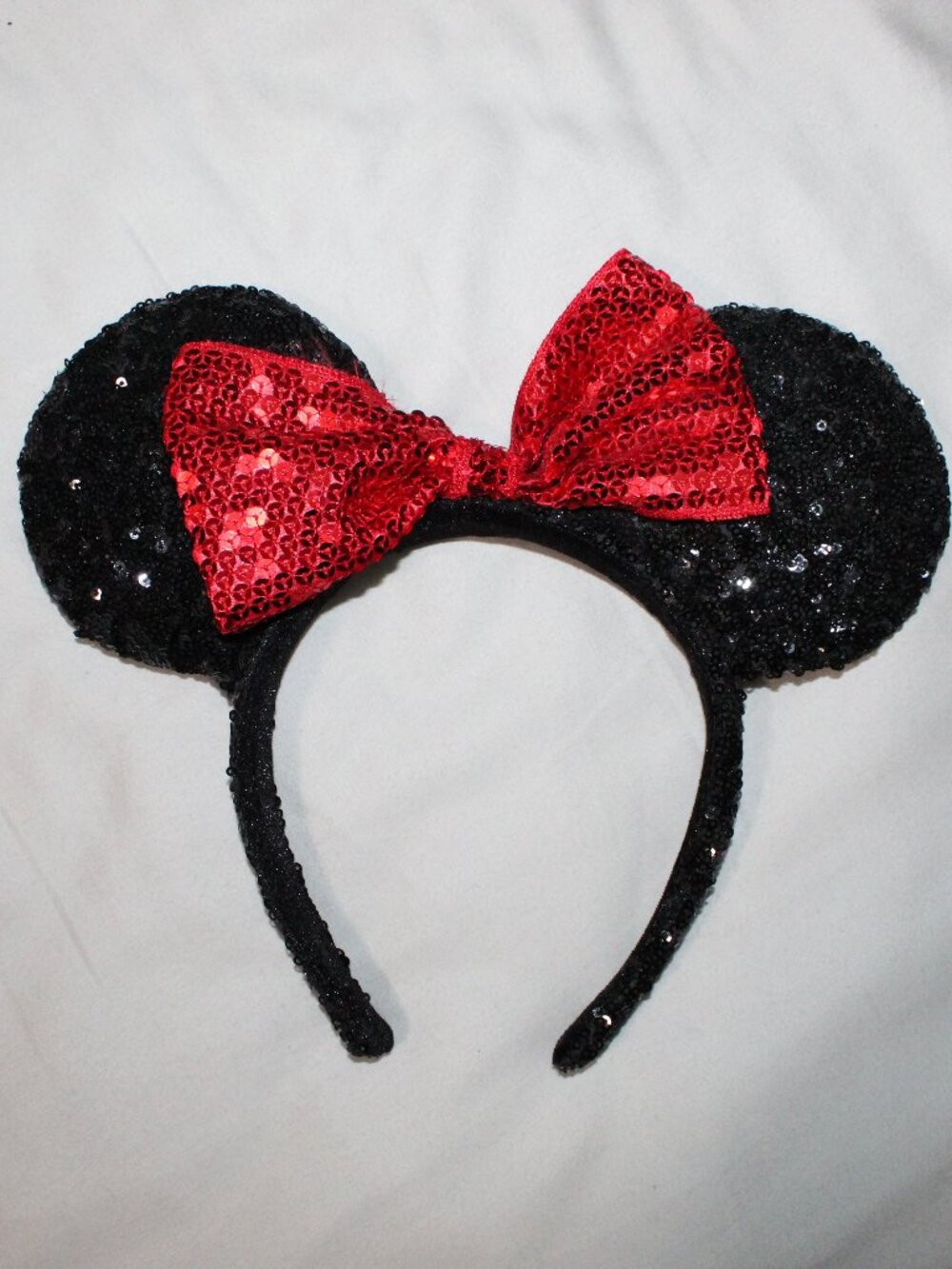 Disney Parks Minnie Mouse Sequin Ears Headband Black & Red One Size